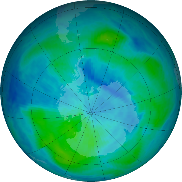 Antarctic ozone map for 07 March 2001